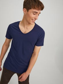 Jack & Jones T-shirt Basic Decote em V -Navy Blue - 12059219