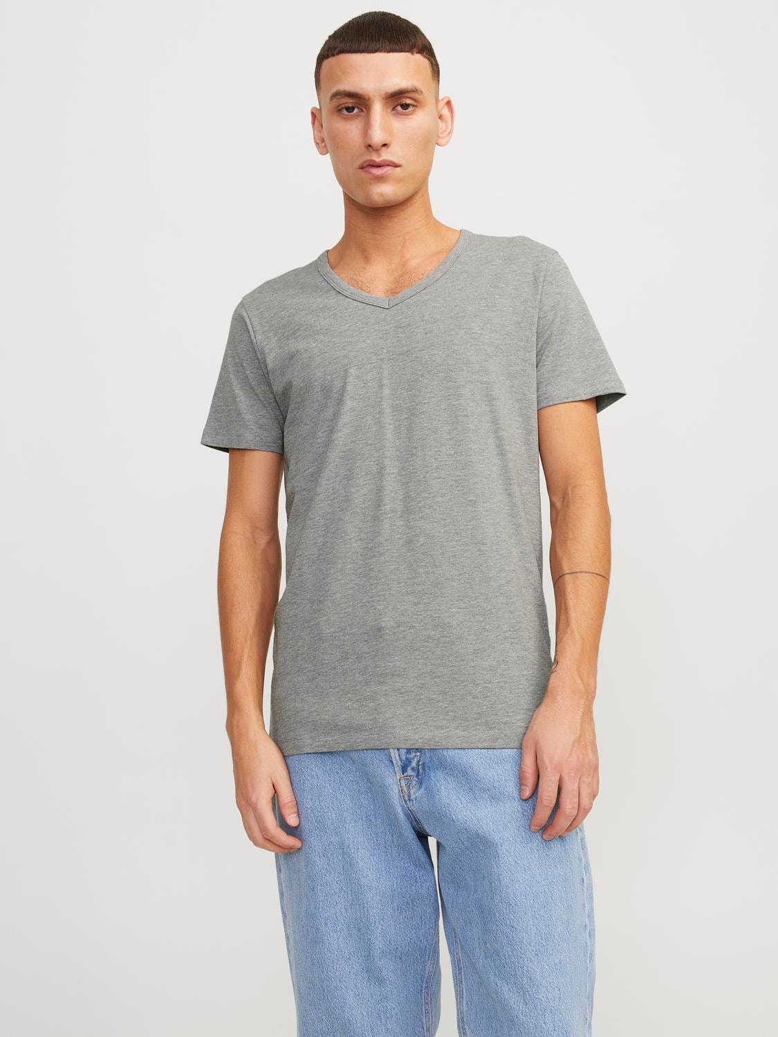 Jack & Jones T-shirt Basic Col en V -Light Grey Melange - 12059219
