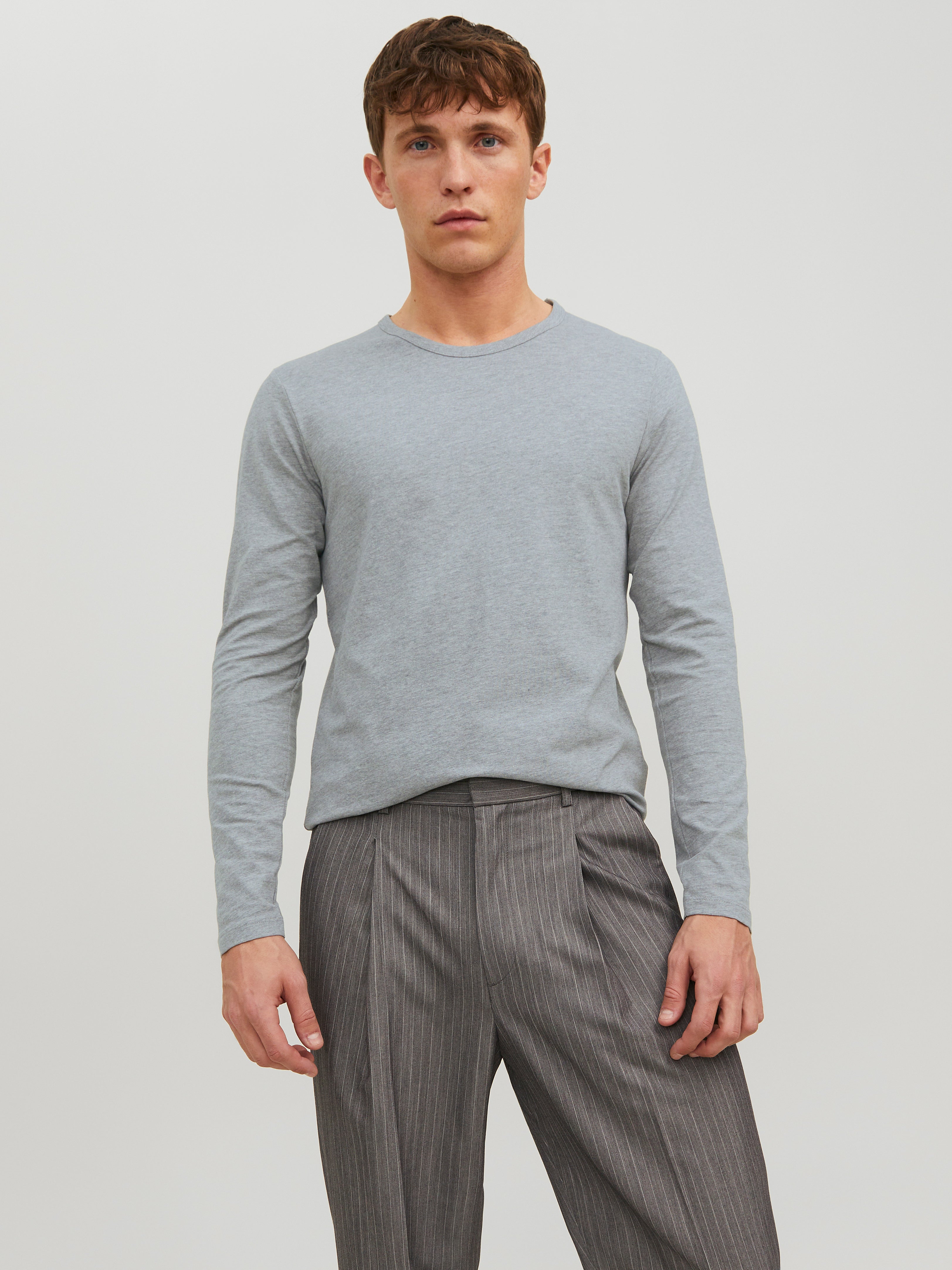 Jack & Jones Plain Crew neck T-shirt -Light Grey Melange - 12059220