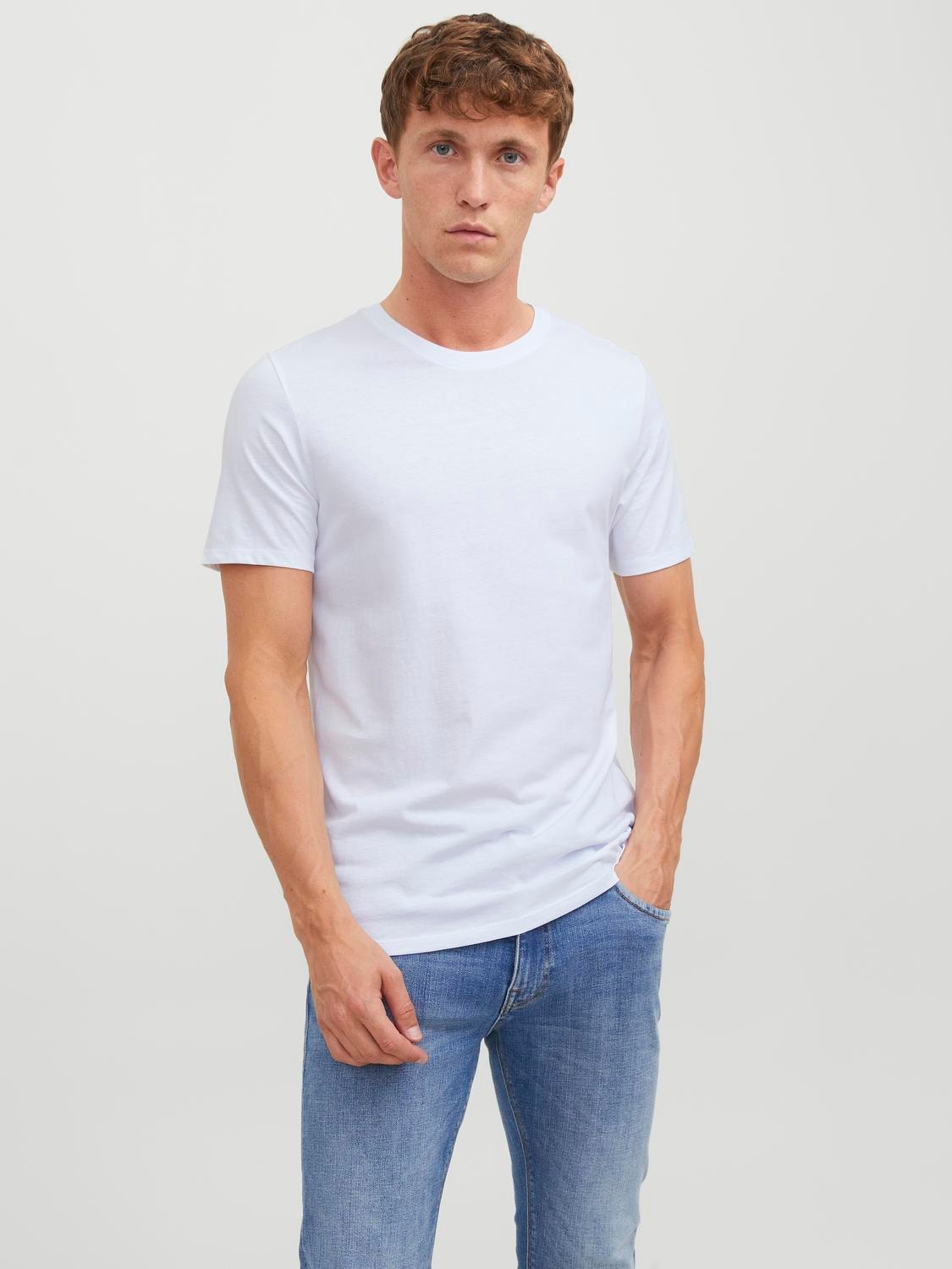 Jack & Jones 2er-pack Einfarbig Rundhals T-shirt -White - 12133913