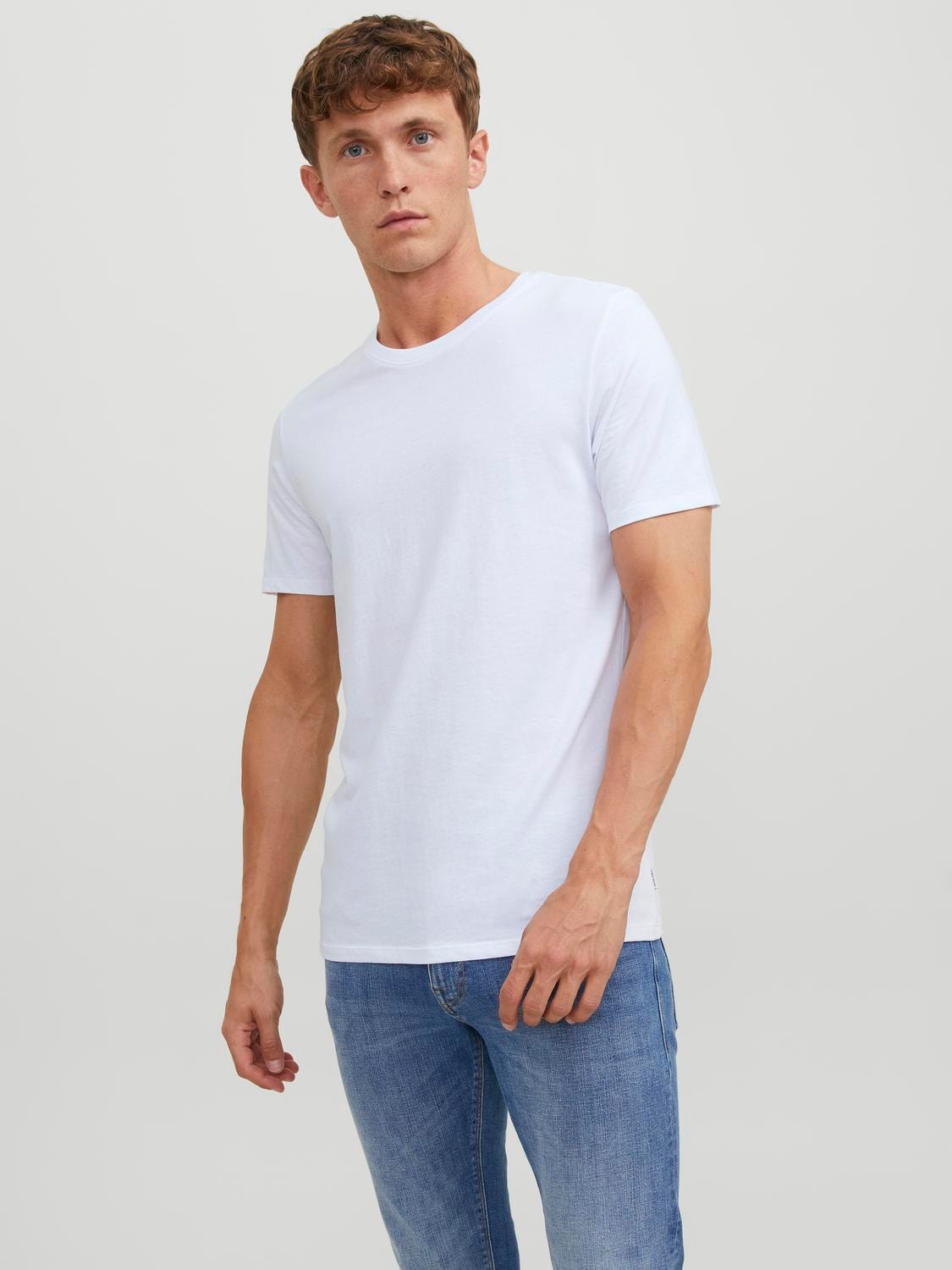 Jack & Jones 2-pakkainen Yksivärinen Pyöreä pääntie T-paita -White - 12133913
