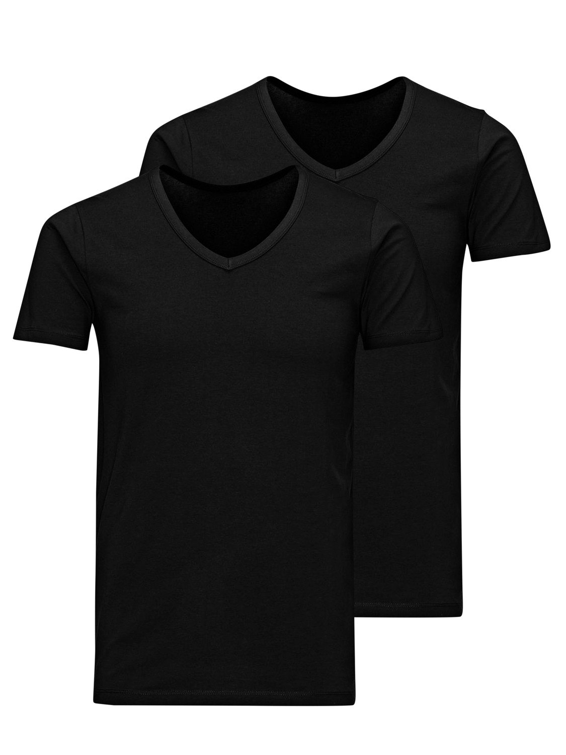 Jack & Jones 2-pakning Vanlig V-hals T-skjorte -Black - 12133914