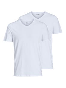 Jack & Jones 2-pak Ensfarvet V-hals T-shirt -White - 12133914