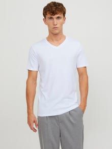 Jack & Jones 2-pack Enfärgat V-ringning T-shirt -White - 12133914