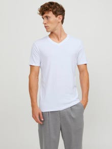 Jack & Jones 2-pakning Vanlig V-hals T-skjorte -White - 12133914