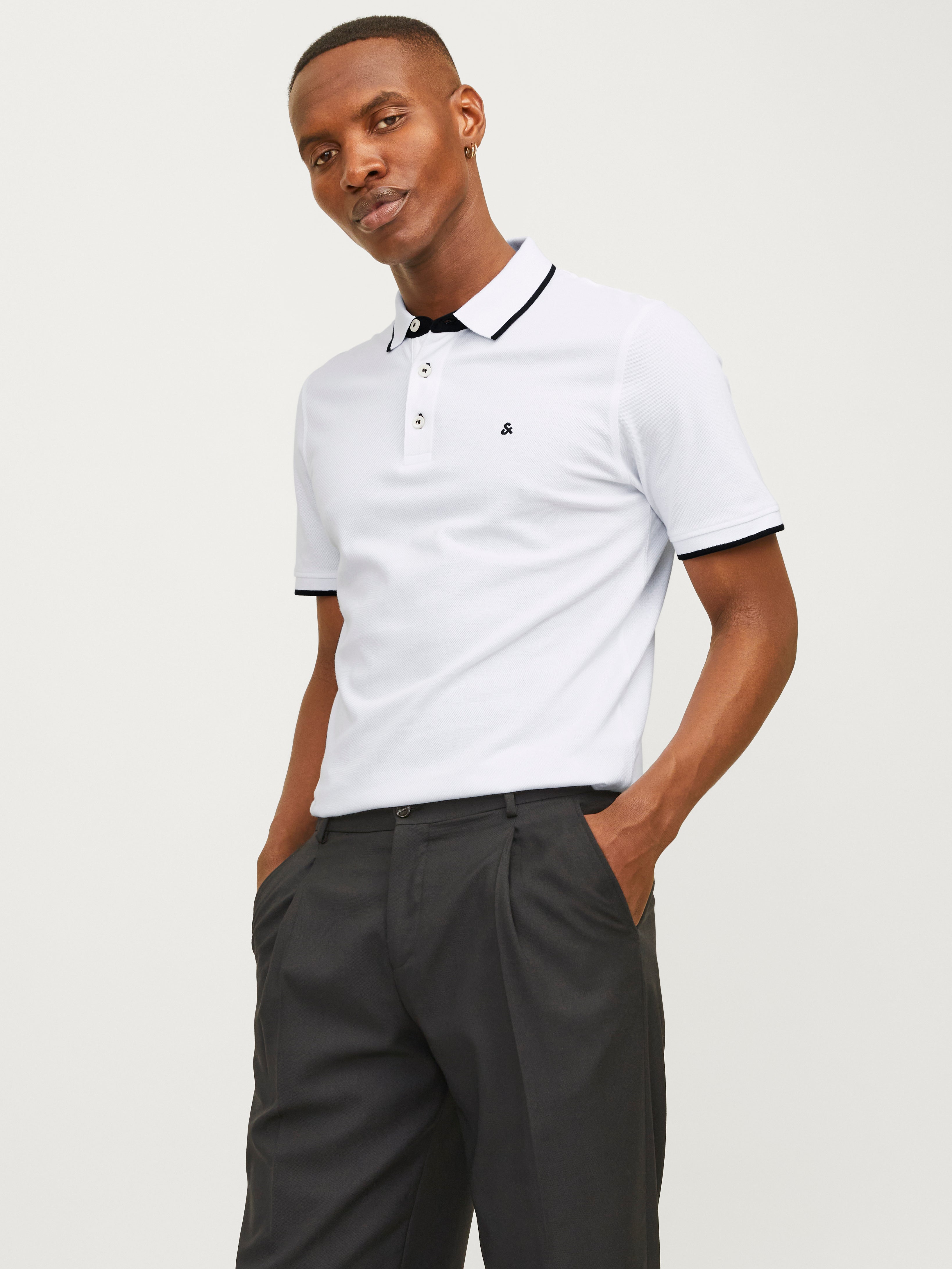 Polo Liso Cuello de camisa Blanco Jack Jones