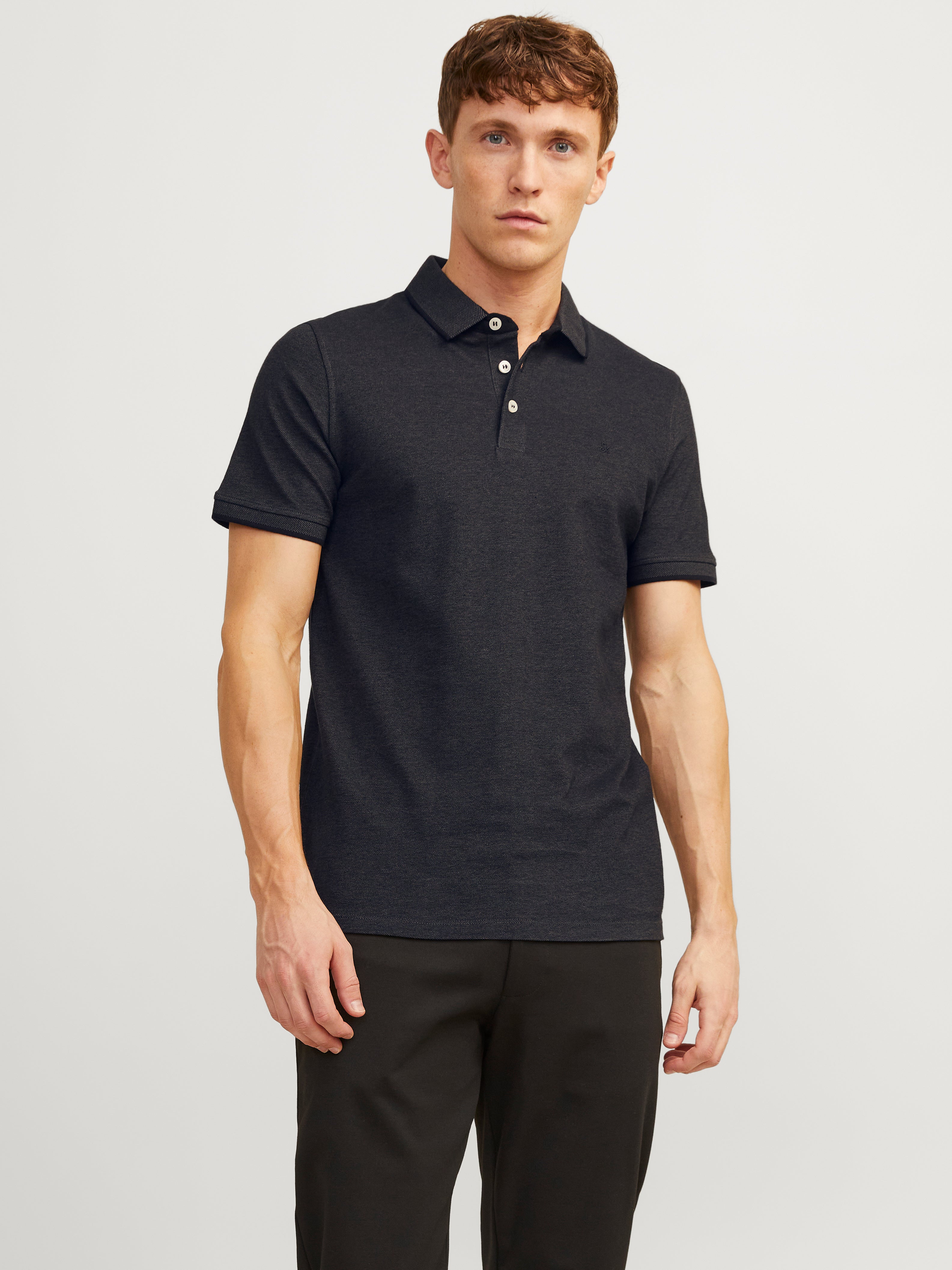 Black Buttonless Polo Shirt in Californian Cotton & Mulberry Silk |  SUITSUPPLY Germany