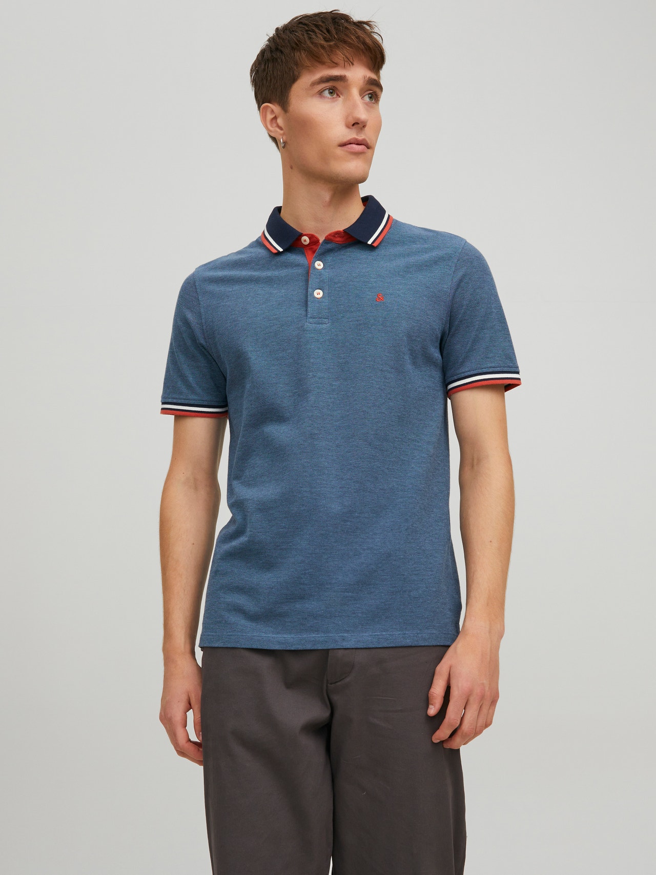 Jack & Jones Enfärgat Polo T-shirt -Denim Blue - 12136668