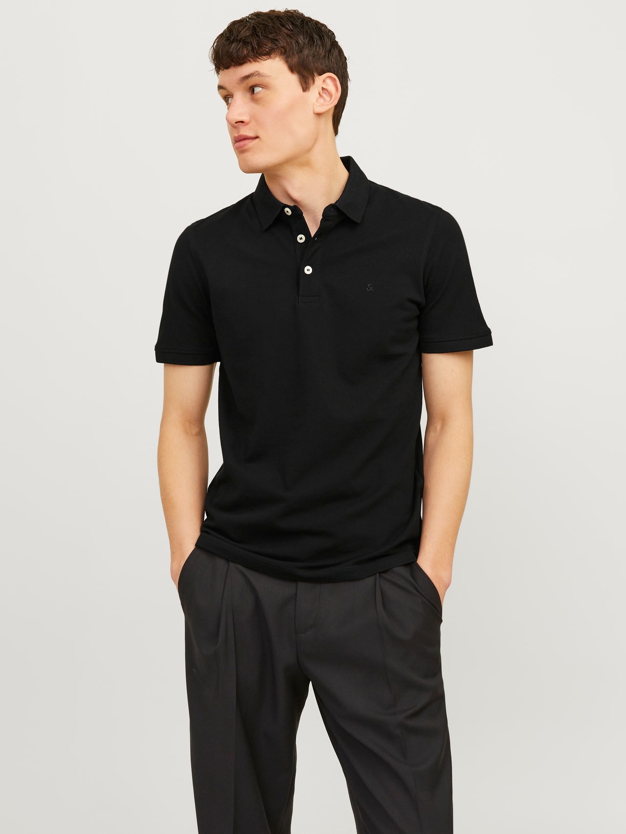 Jack & Jones Enfärgat Polo T-shirt -Black - 12136668