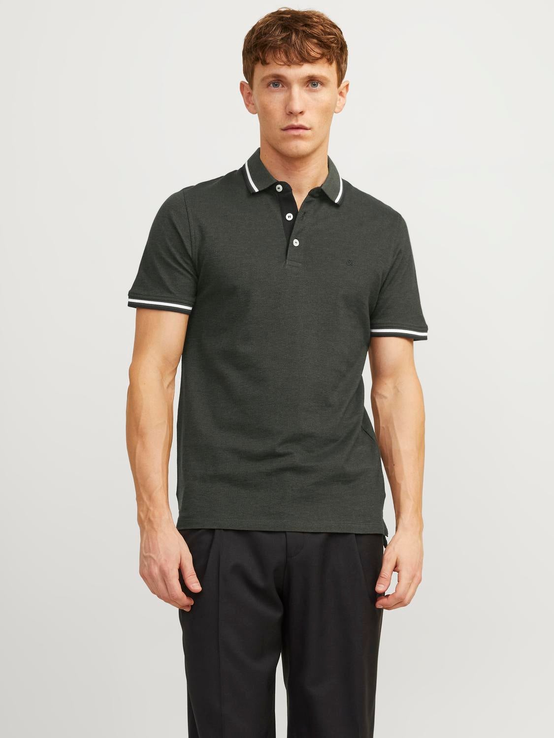Einfarbig Polo T-shirt | Dunkelgrün | Jack & Jones®