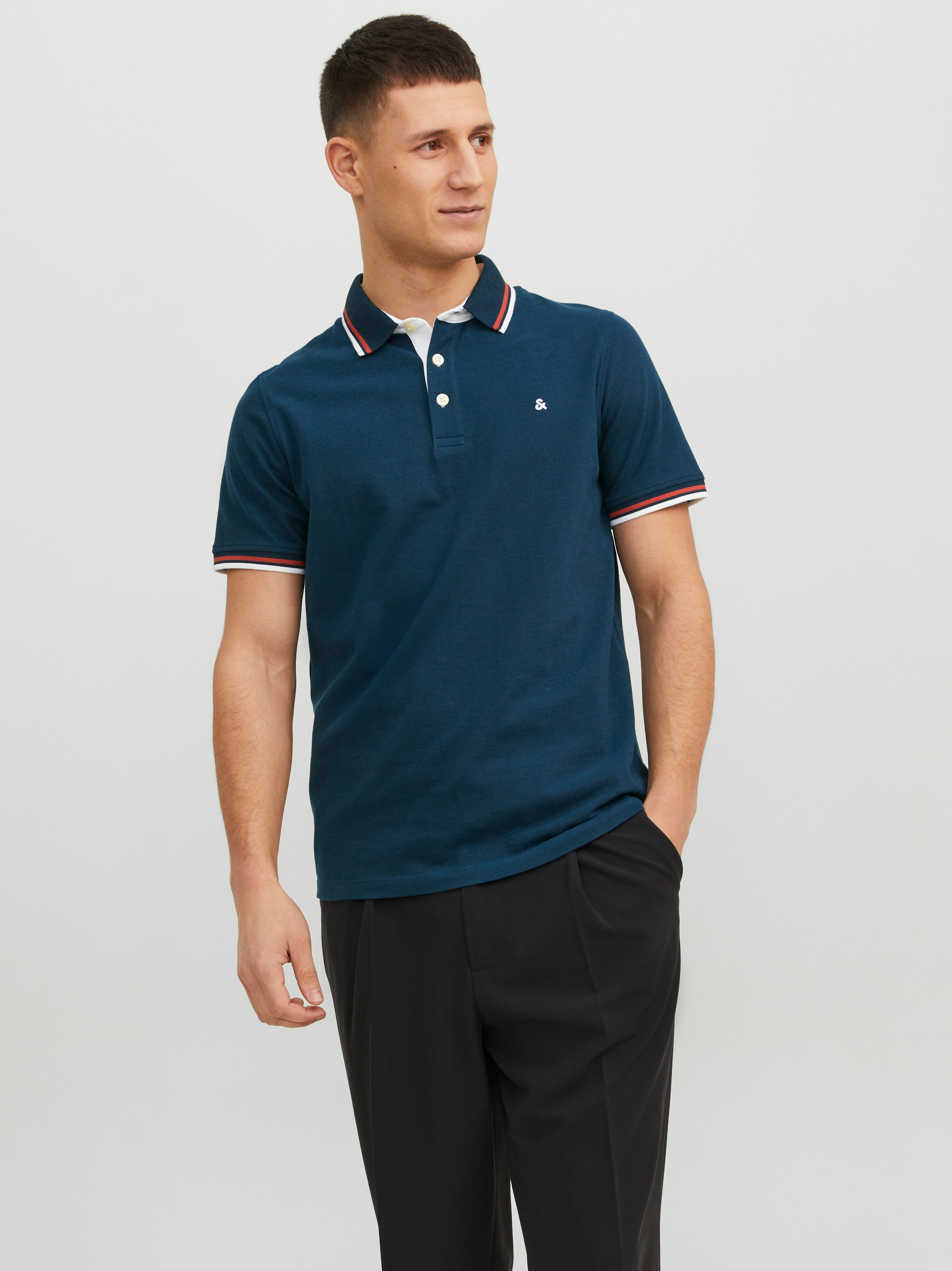 Einfarbig Polo T-shirt | Mittelblau | Jack & Jones®