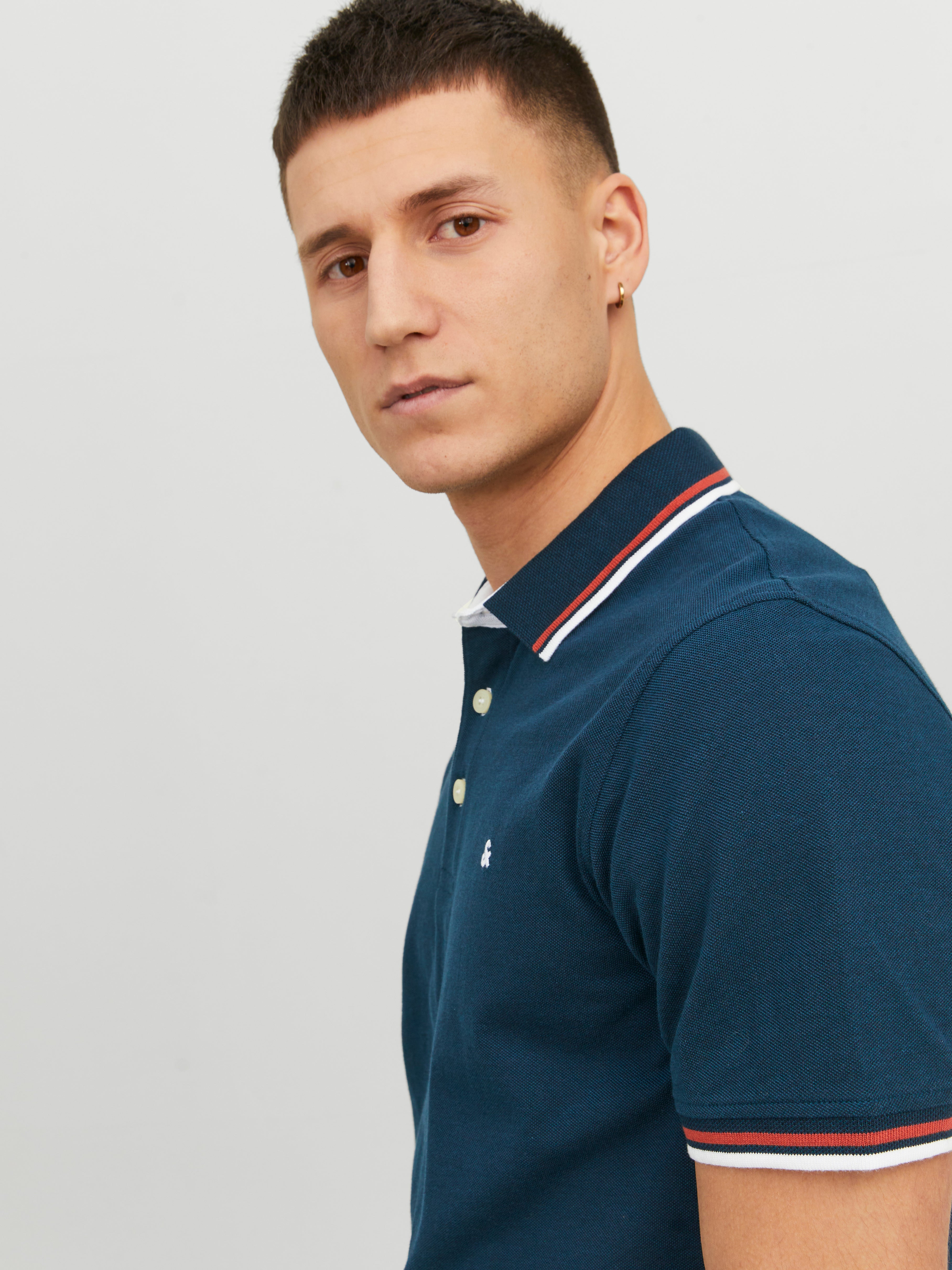 Einfarbig Polo T-shirt | Mittelblau | Jack & Jones®