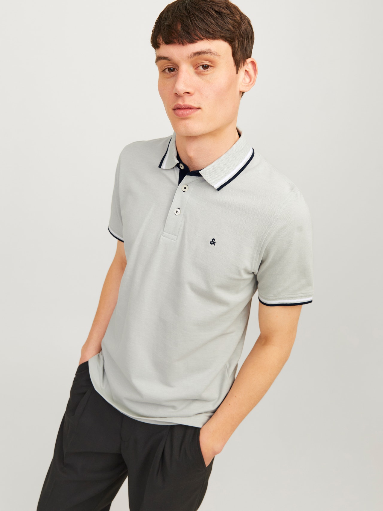 Jack & Jones Bez vzoru Polo límec Tričko -Puritan Gray - 12136668