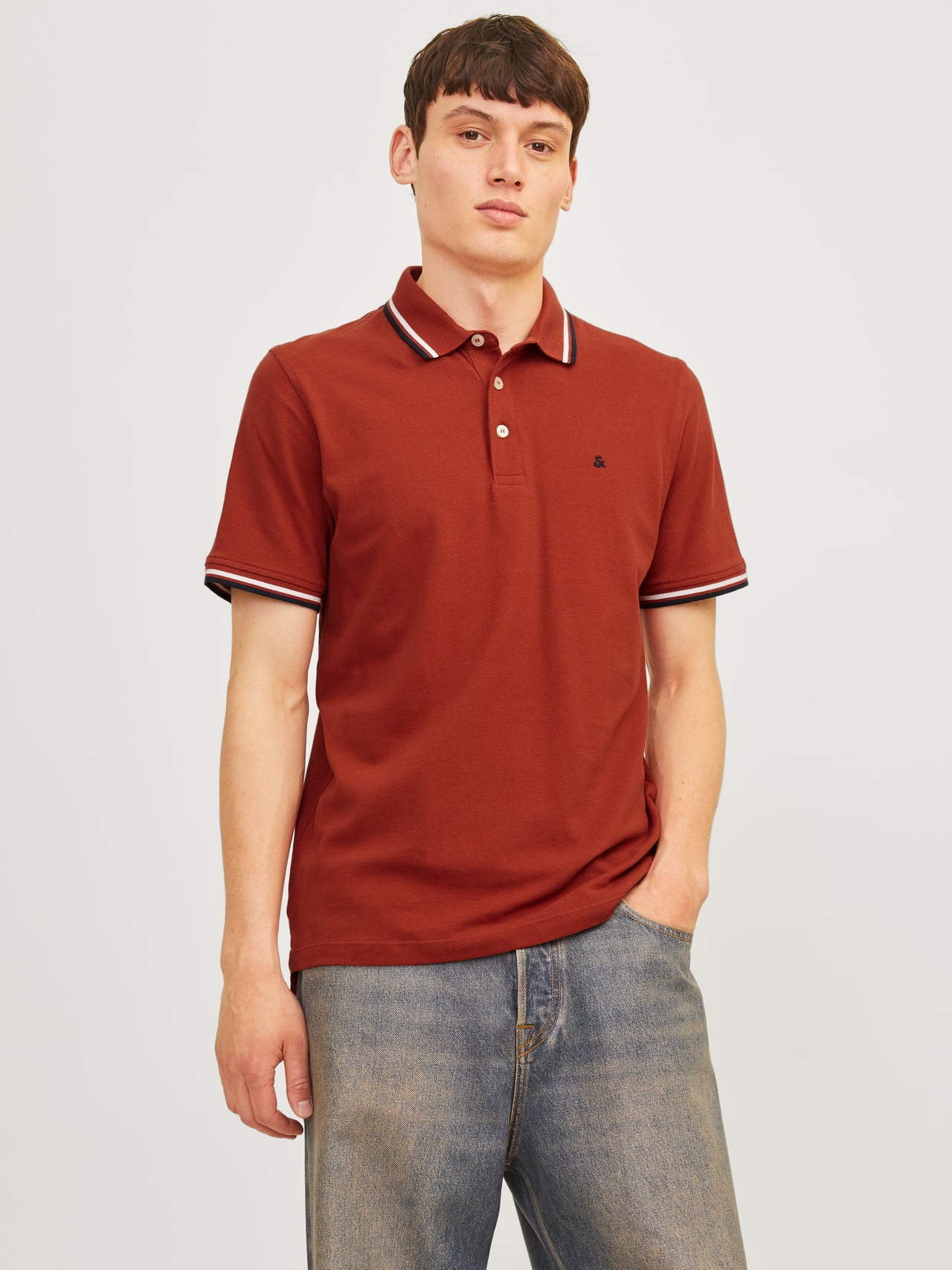 Jack & Jones Gładki Polo T-shirt -Red Ochre - 12136668