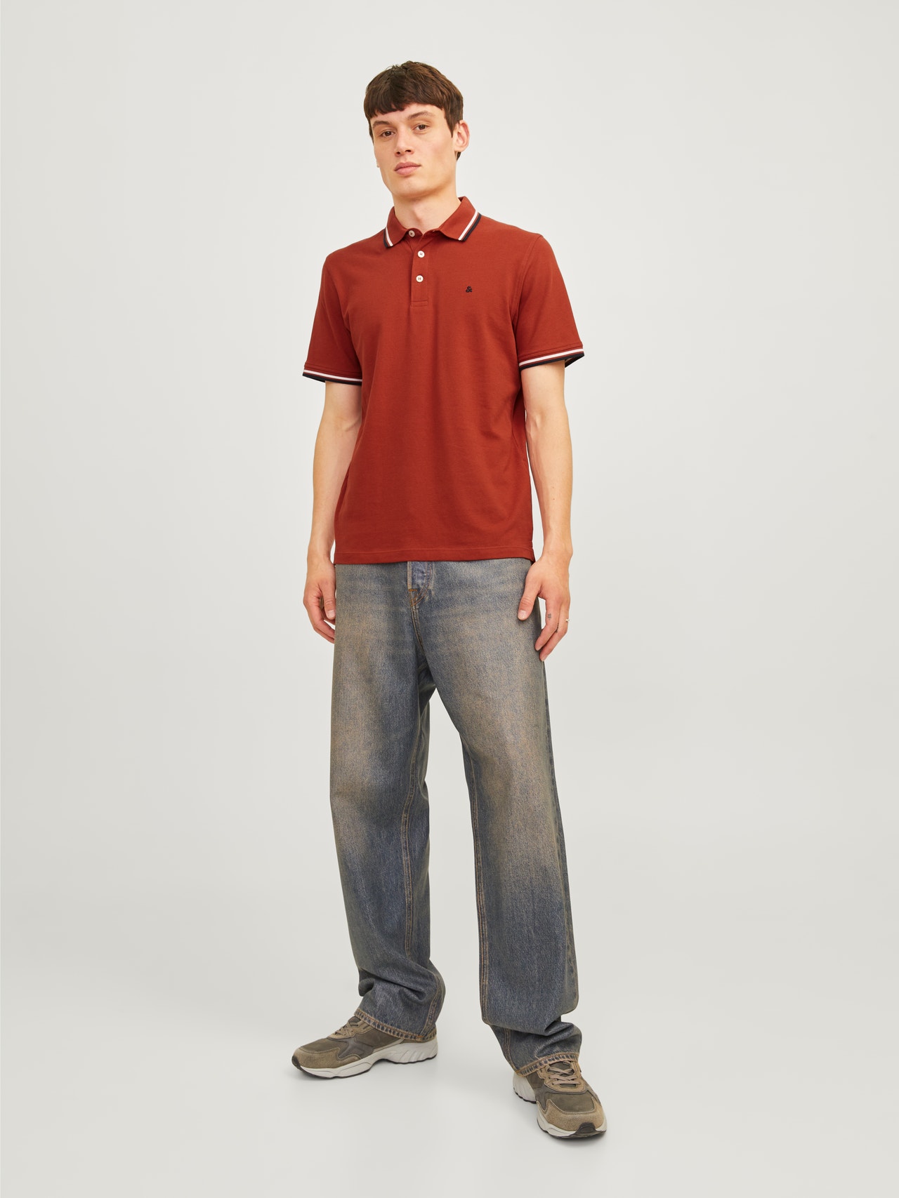 Jack & Jones Enfärgat Polo T-shirt -Red Ochre - 12136668