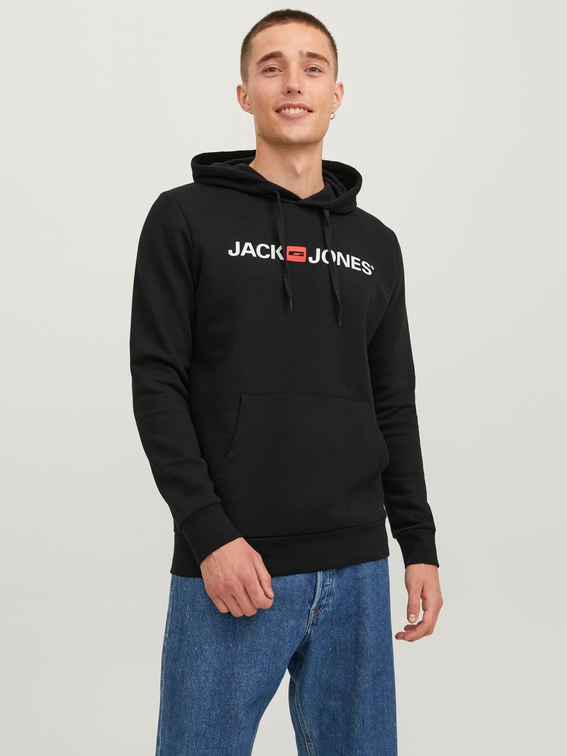 Jack & Jones Logotipas Megztinis su gobtuvu -Black - 12137054