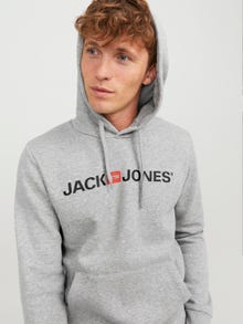Jack & Jones Logo Hættetrøje -Light Grey Melange - 12137054