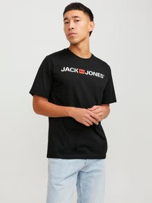 Jack & Jones Logo Ümmargune kaelus T-särk -Black - 12137126
