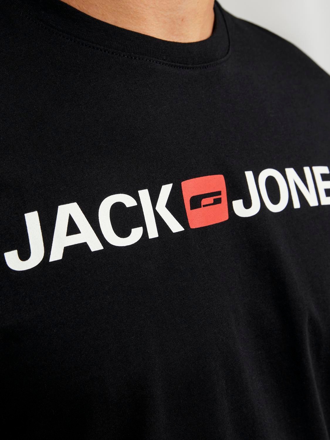 Jack & Jones Logo Ümmargune kaelus T-särk -Black - 12137126