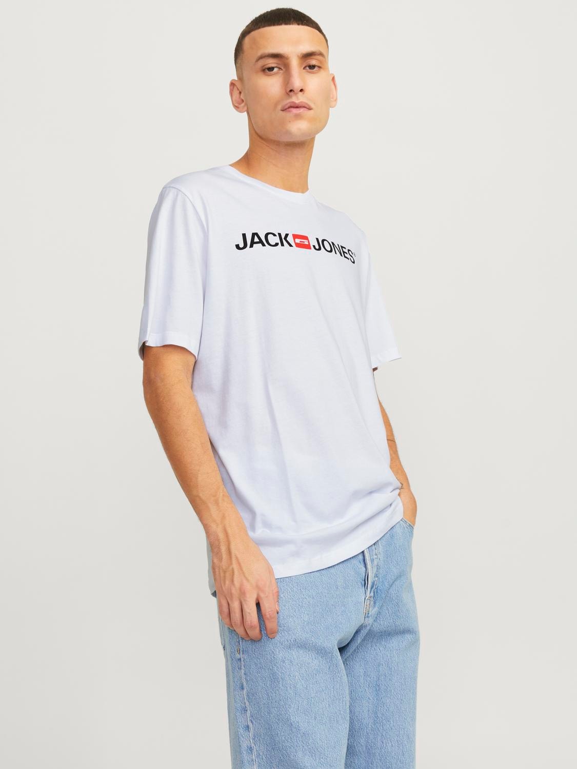 Jack & Jones Logo O-Neck T-shirt -White - 12137126