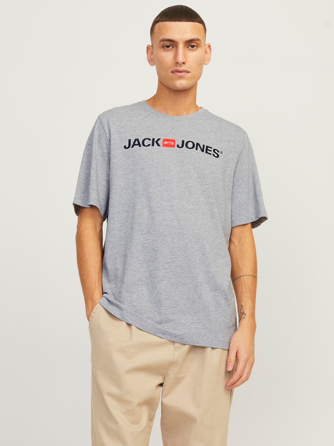 Jack & Jones Logo O-Neck T-shirt -Light Grey Melange - 12137126