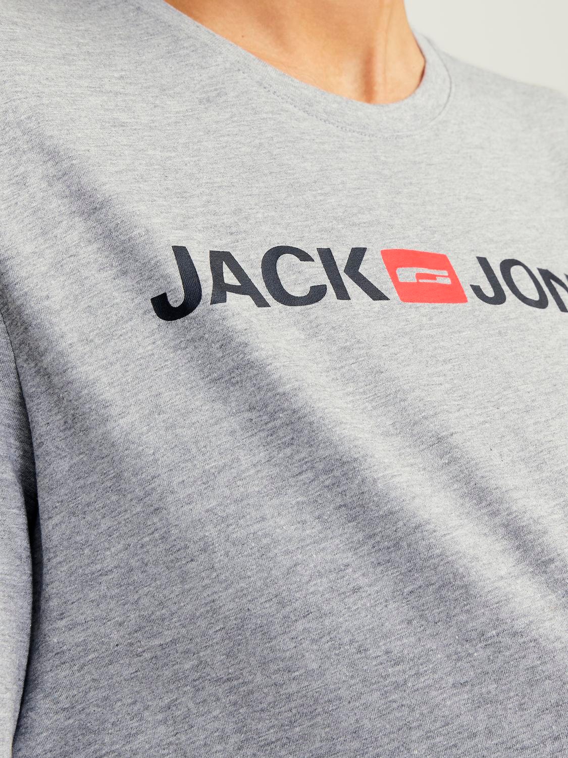 Jack & Jones Logo Crew neck T-shirt -Light Grey Melange - 12137126