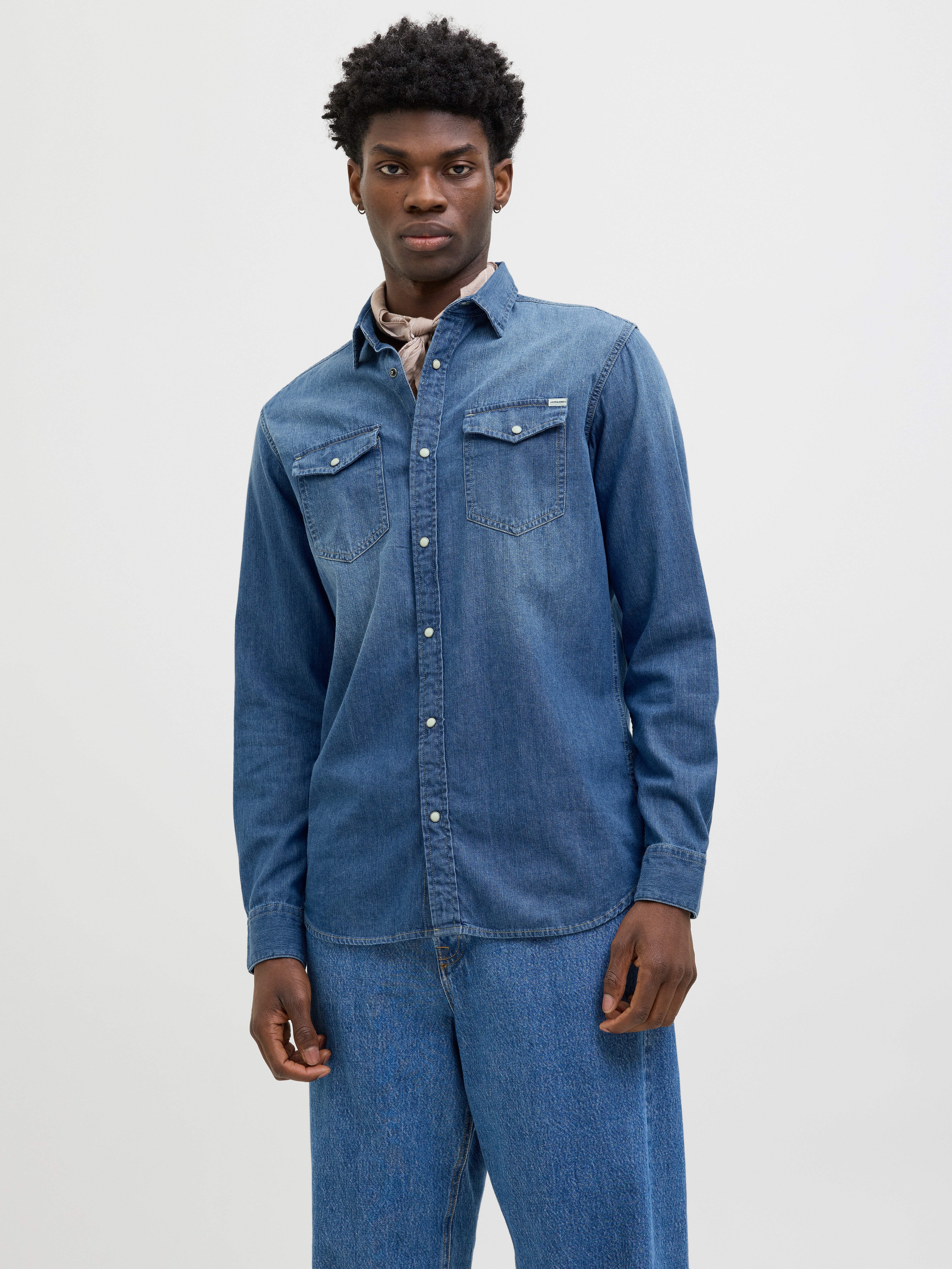 Camicia Uomo Jack & Jones Essentials Star SS - Cotone, Stampa A Pigmenti, Vestibilità Ampia