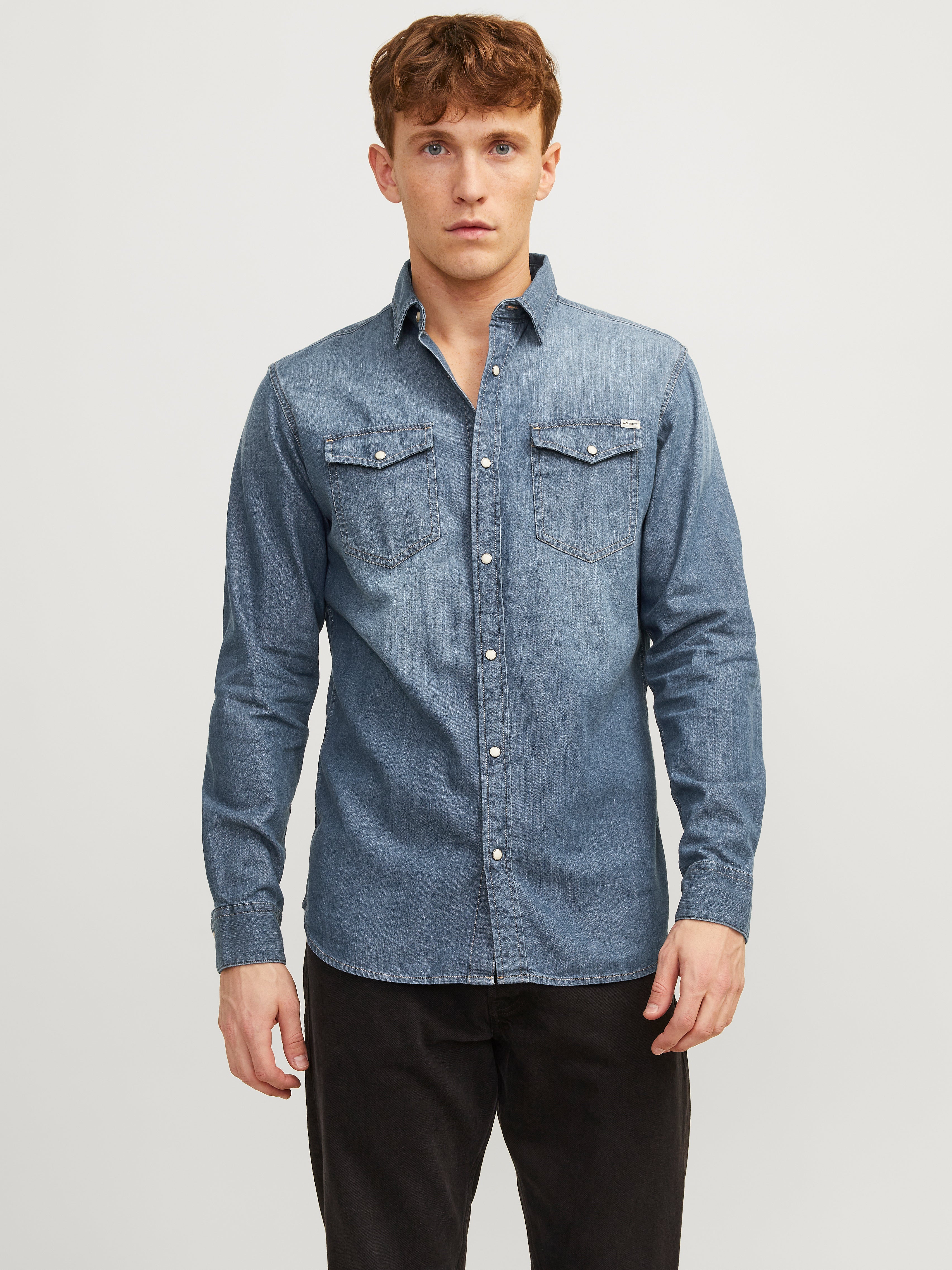 Men's Cotton Cowboy Denim Shirt Snap Button Up Long Sleeve Casual Slim Fit  Dress Shirts with Pockets for Autumn Winter - Walmart.com