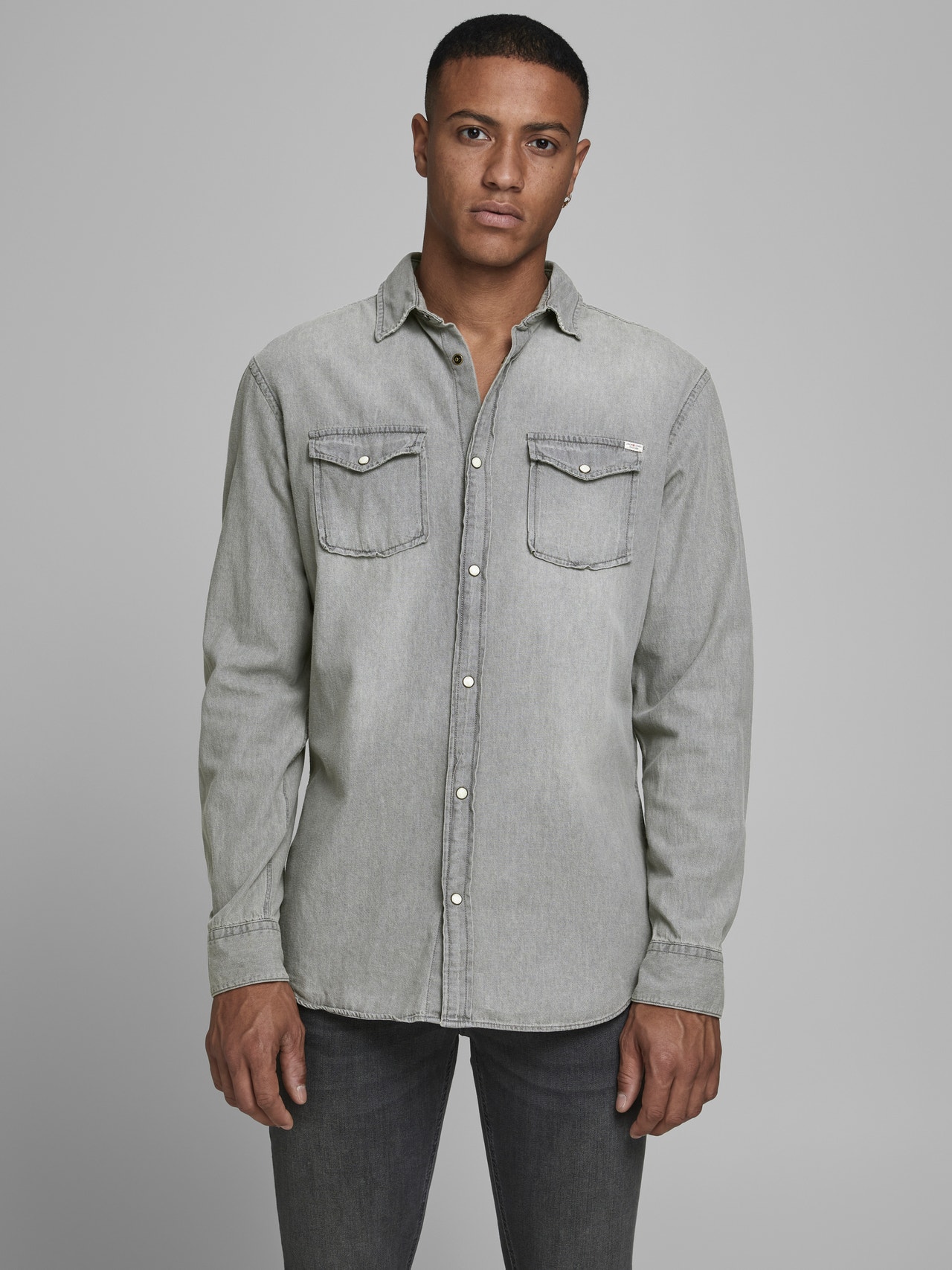 Jack & Jones Slim Fit Džinsiniai marškiniai -Light Grey Denim - 12138115