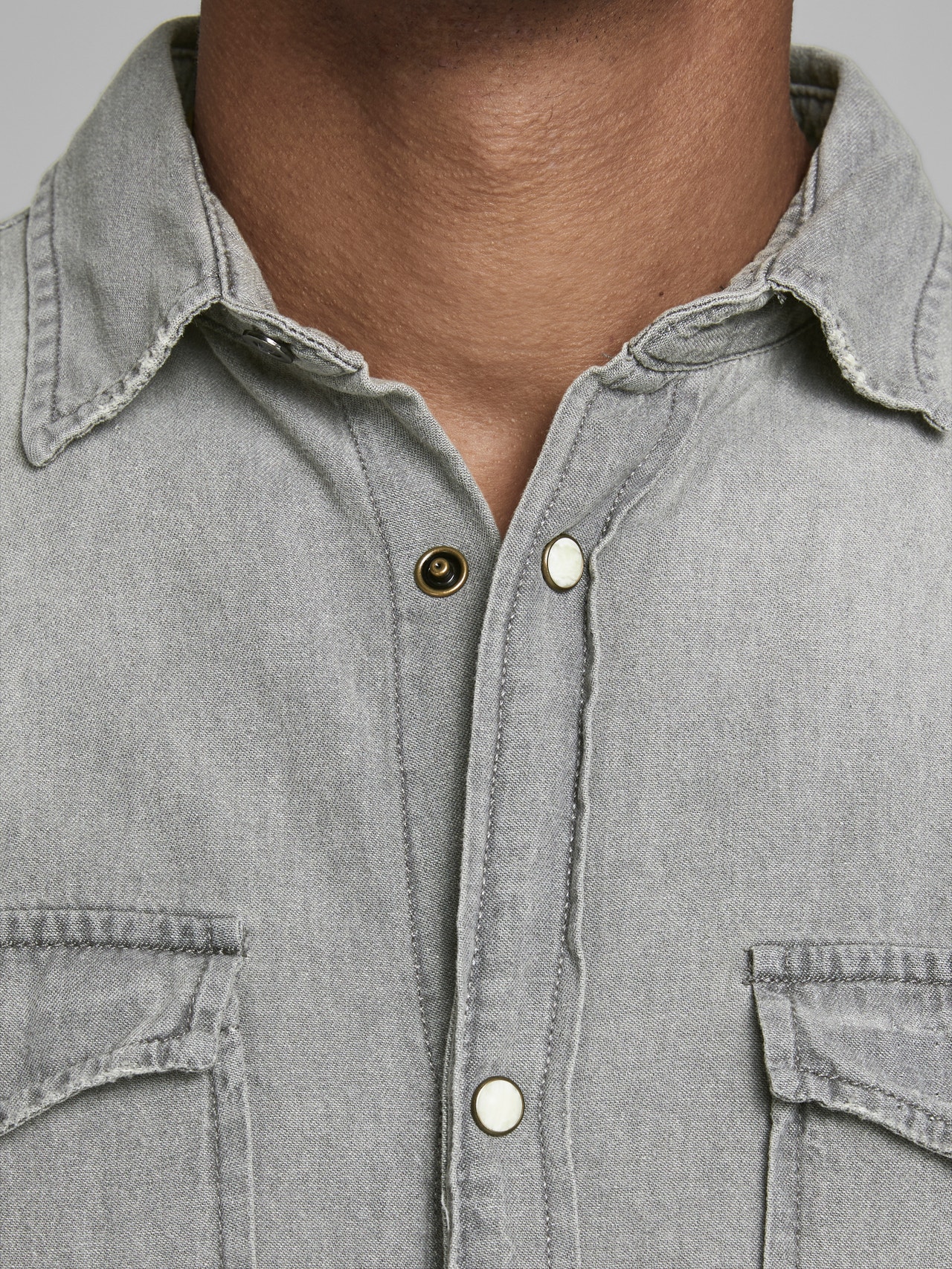 Jack & Jones Camisa de Ganga Slim Fit -Light Grey Denim - 12138115