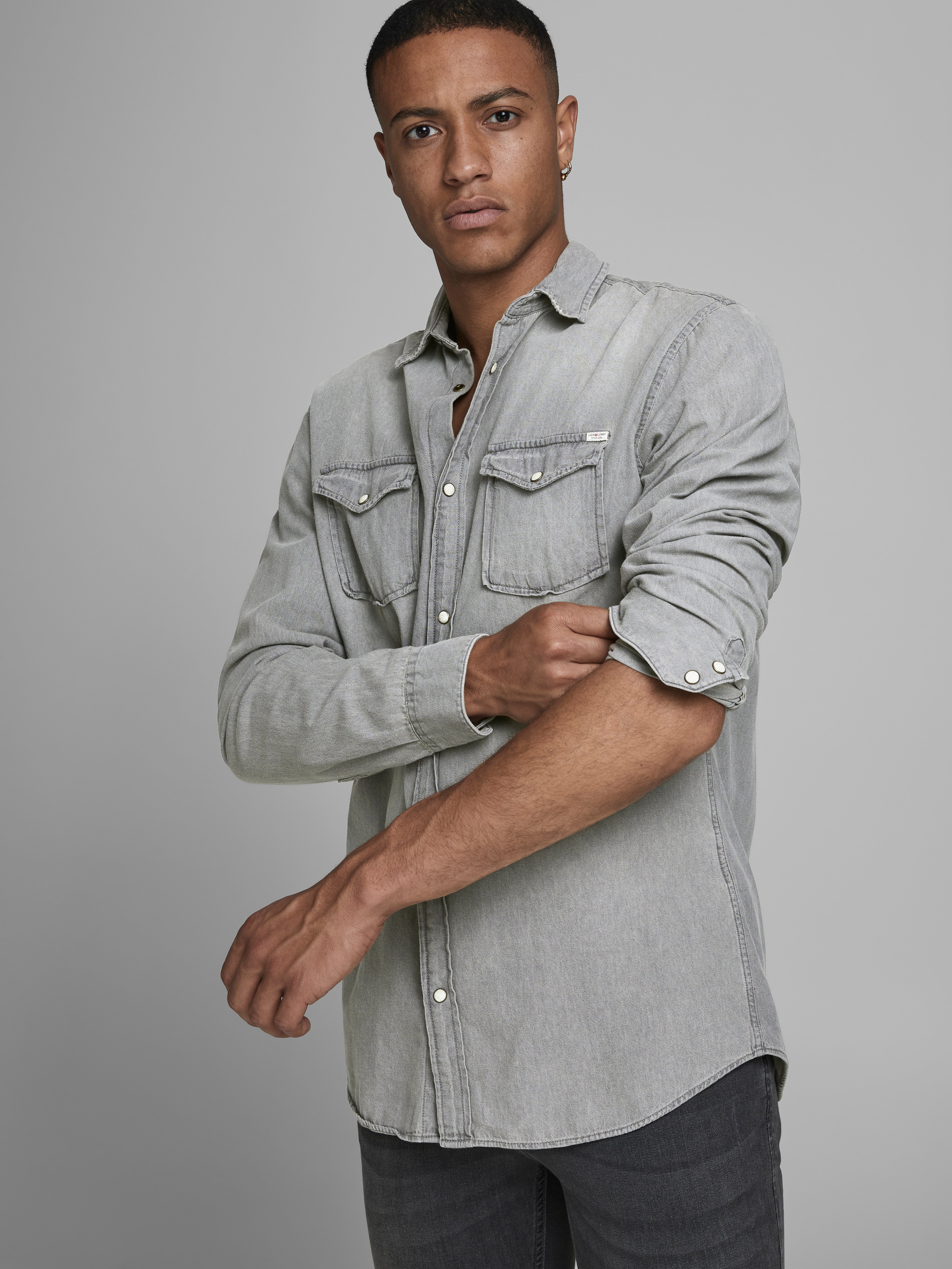 Mens Tall Denim Shirt: Grey Western Denim Shirt | American Tall