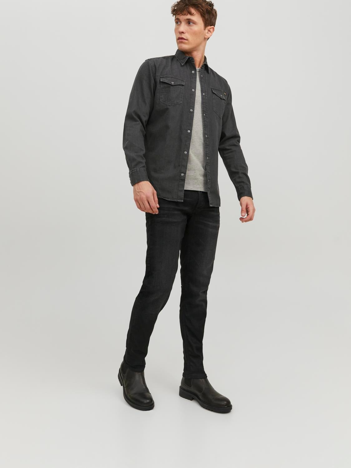 Comfort Fit Denim Shirt Dark Grey Jack Jones