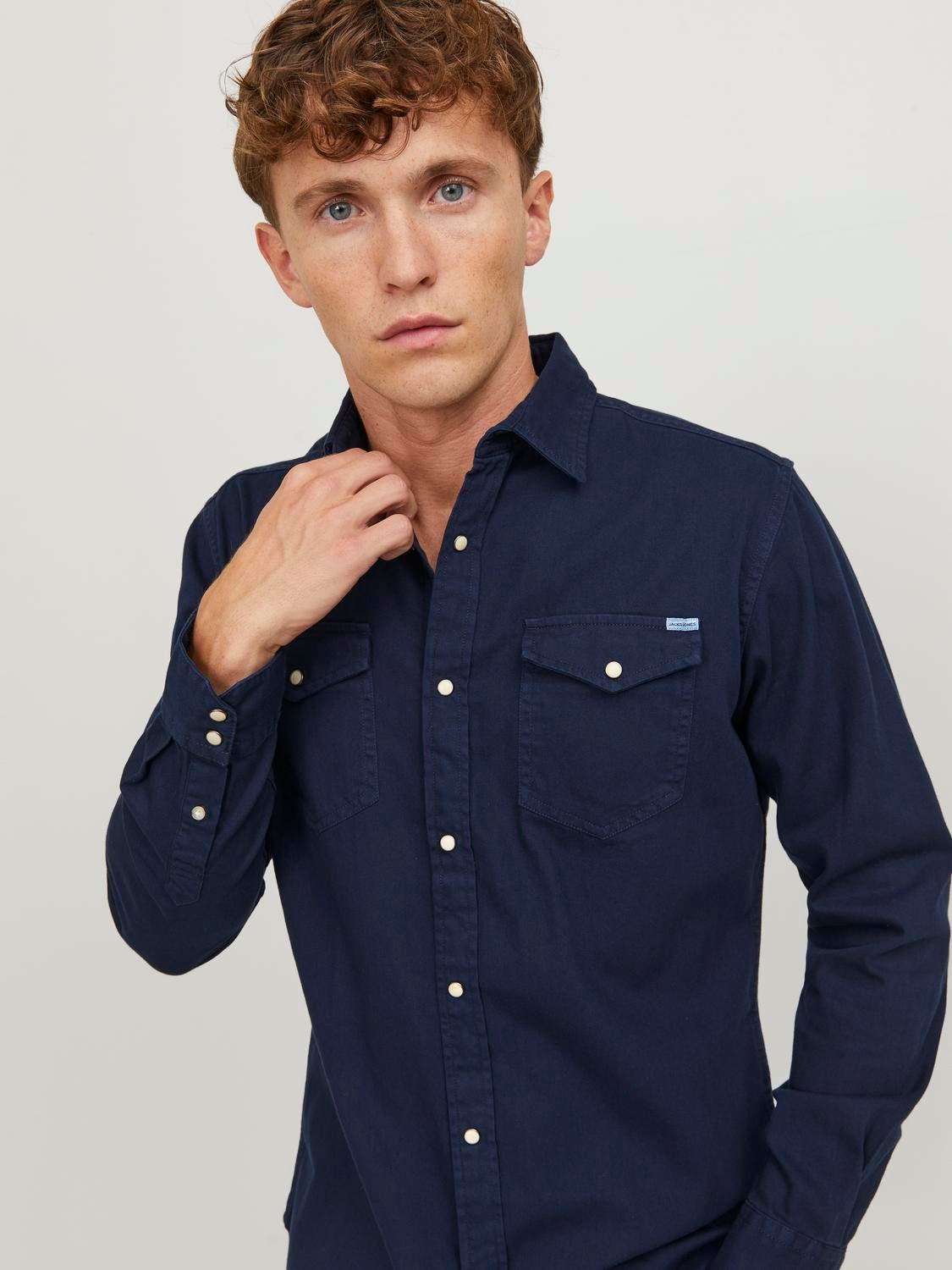 Camisa de Ganga Slim Fit Azul Escuro Jack Jones