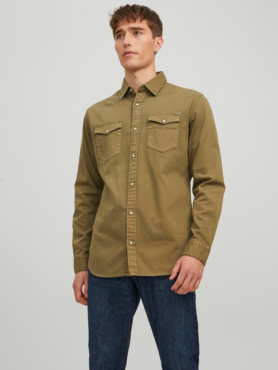 Slim Fit Denim Shirt | Dark Green | Jack & Jones®