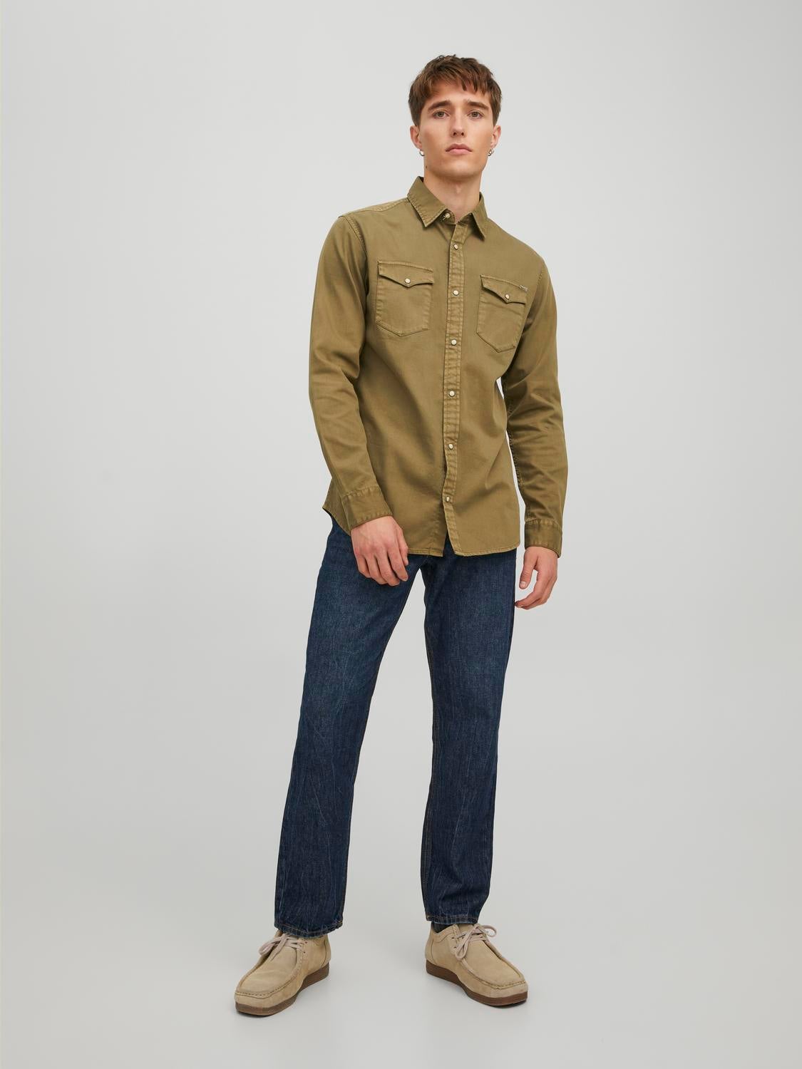 Slim Fit Denim Shirt | Dark Green | Jack & Jones®