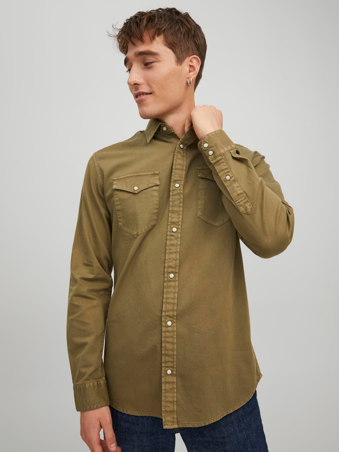 Camisa vaquera Slim Fit Verde oscuro Jack Jones