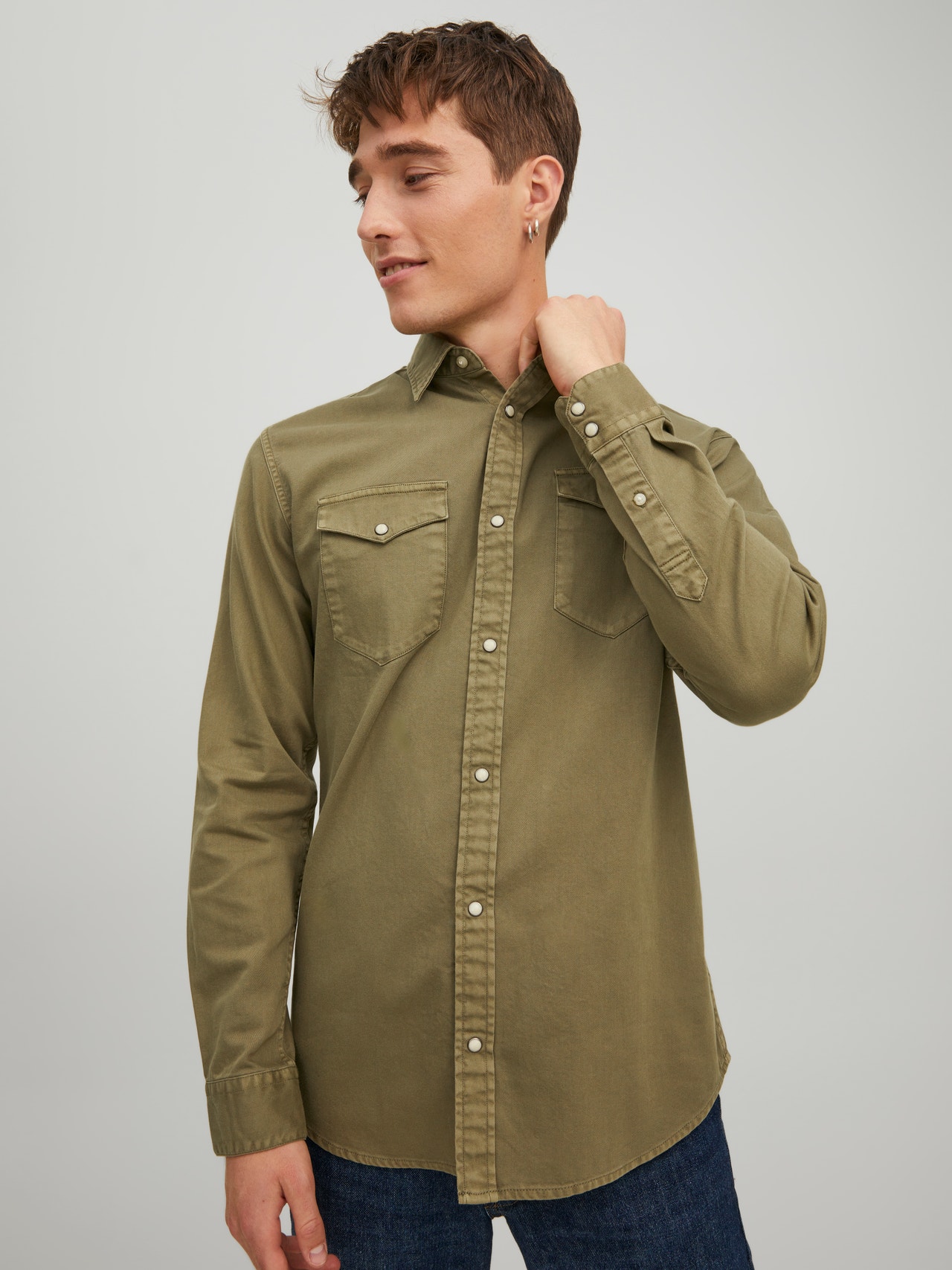 Slim Fit Denim Shirt | Dark Green | Jack & Jones®