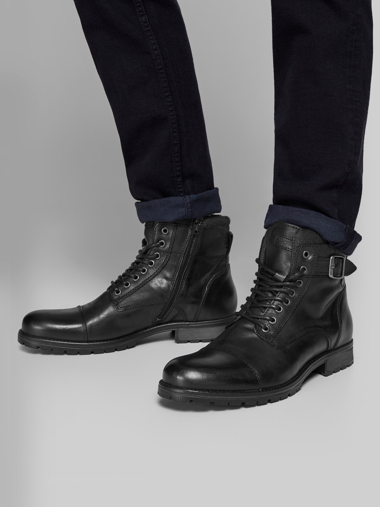 Jack & Jones Leather Boots -Anthracite - 12140935