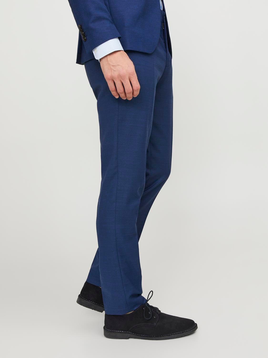Slim Fit Navy Semi Plain Trousers | Buy Online at Moss