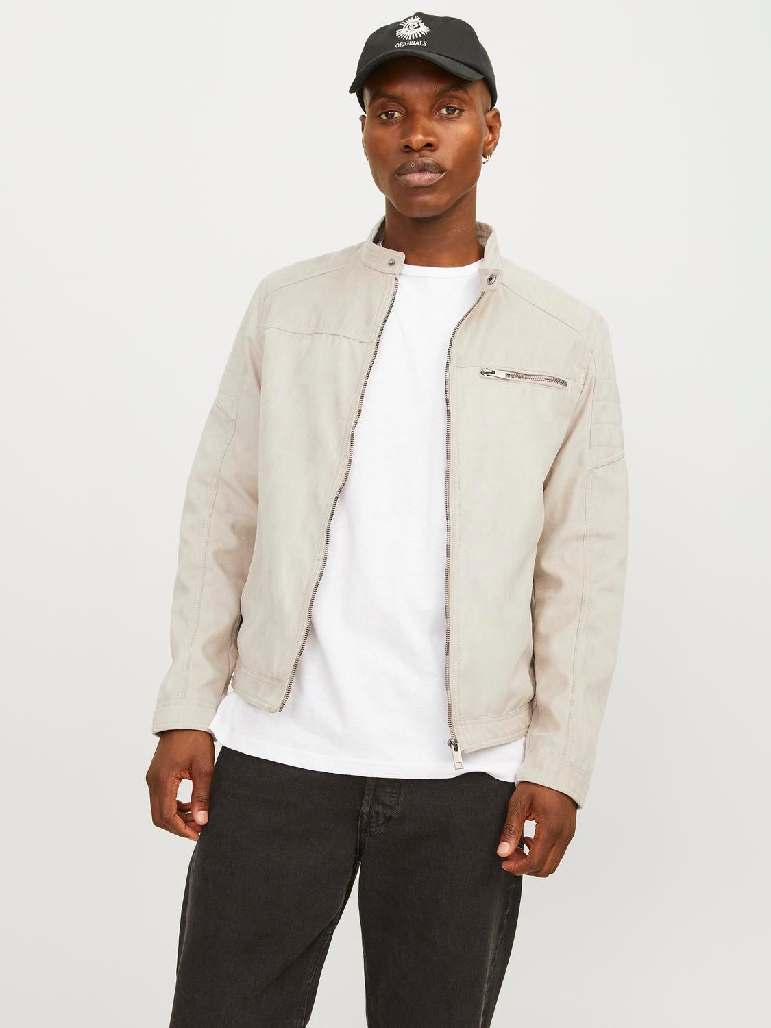 Leather look biker jacket | Beige | Jack & Jones®