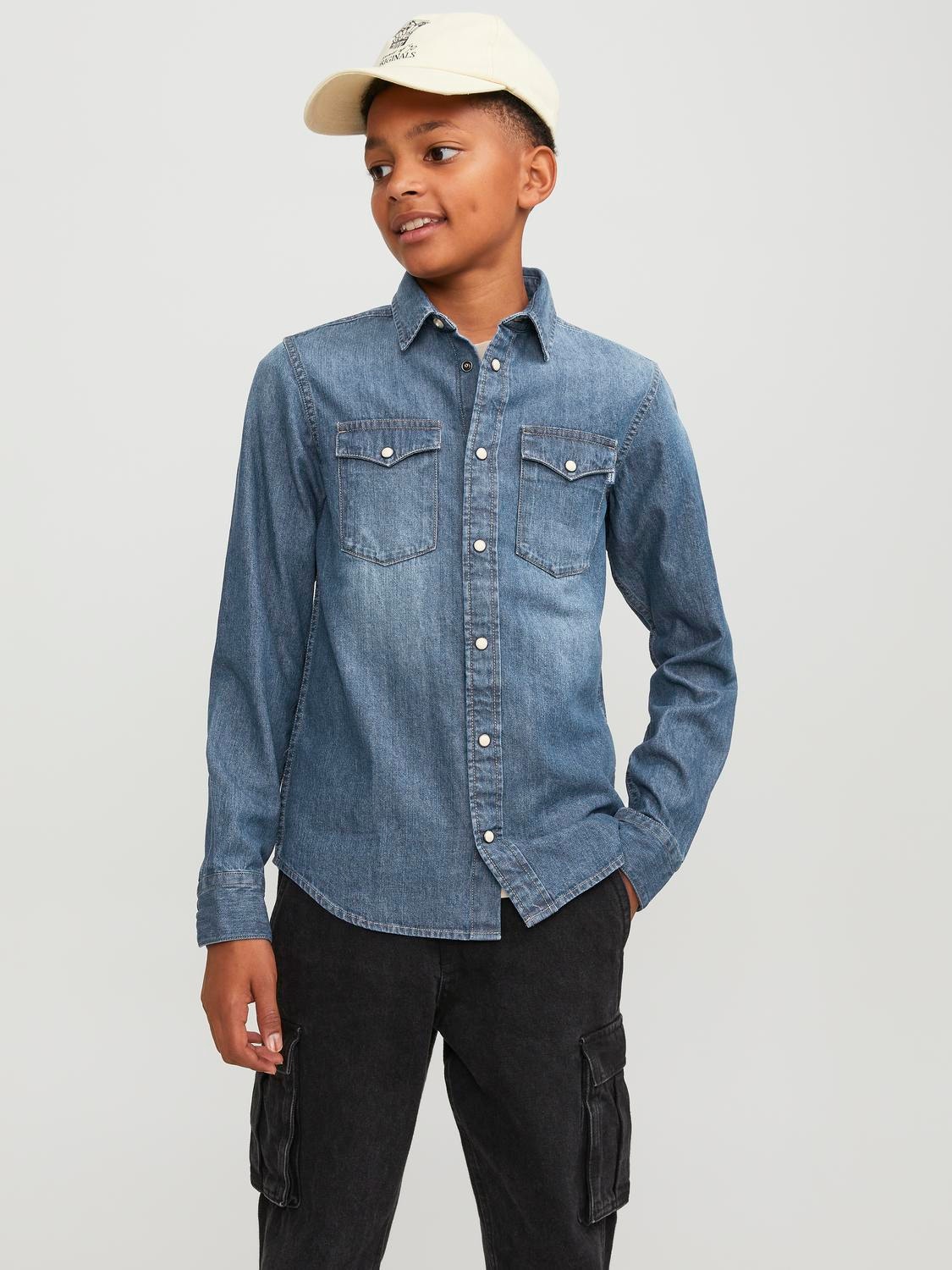 Jack & Jones Camisa de Ganga Para meninos -Medium Blue Denim - 12148417