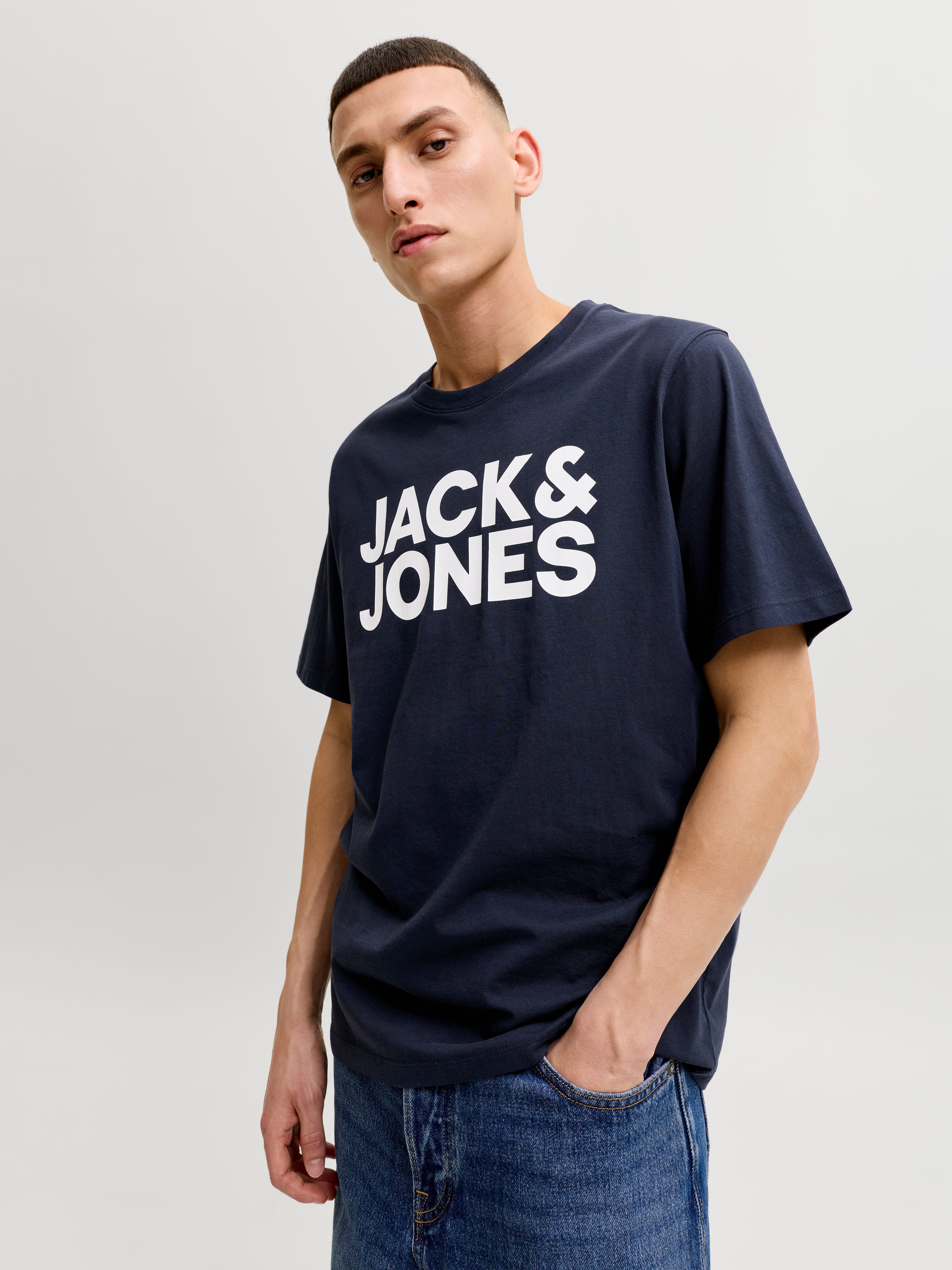 Logo Rundhals T-shirt | Dunkelblau | Jack & Jones®