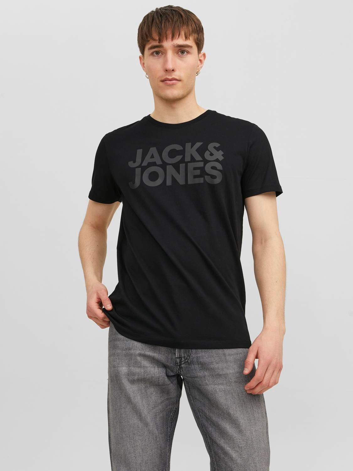 Jack & Jones Logo Ümmargune kaelus T-särk -Black - 12151955