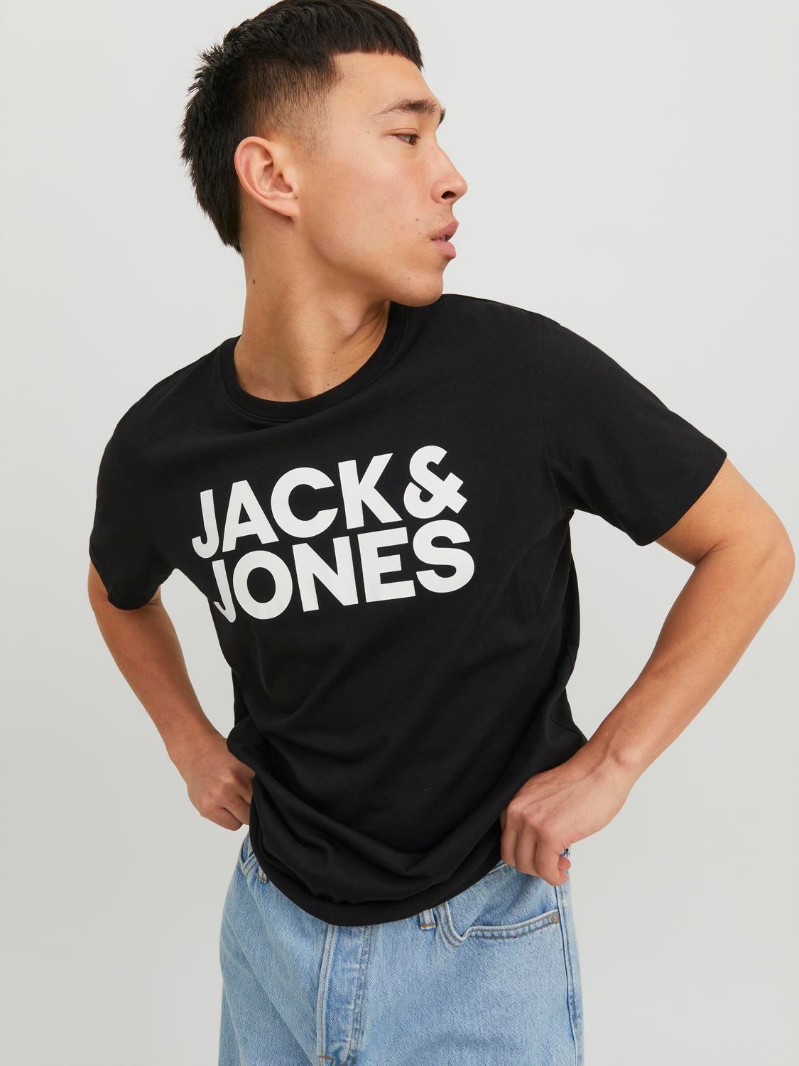 Jack & Jones Logo Ümmargune kaelus T-särk -Black - 12151955