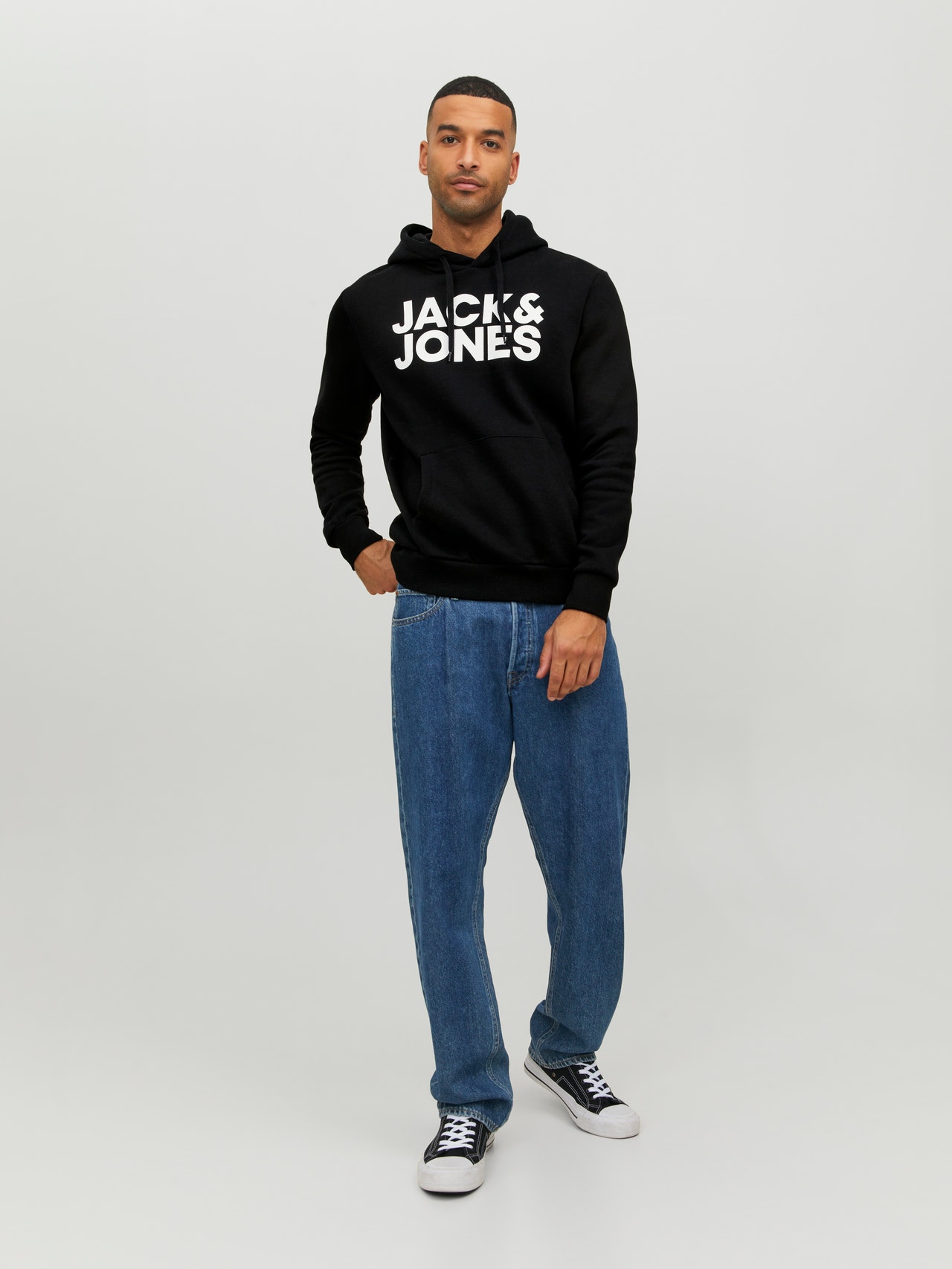 Jack & Jones printed logo hoodie in darkest spruce