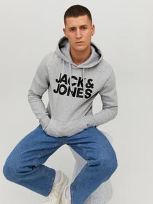 Jack & Jones Logo Mikina s kapucí -Light Grey Melange - 12152840