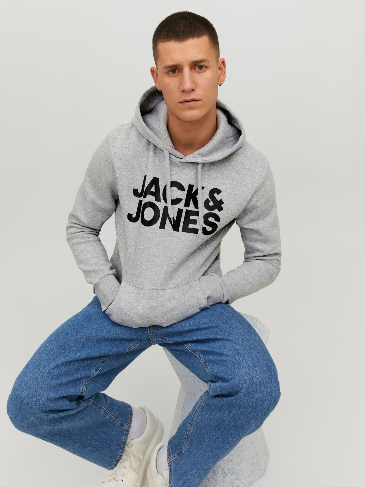 Jack & Jones Z logo Bluza z kapturem -Light Grey Melange - 12152840