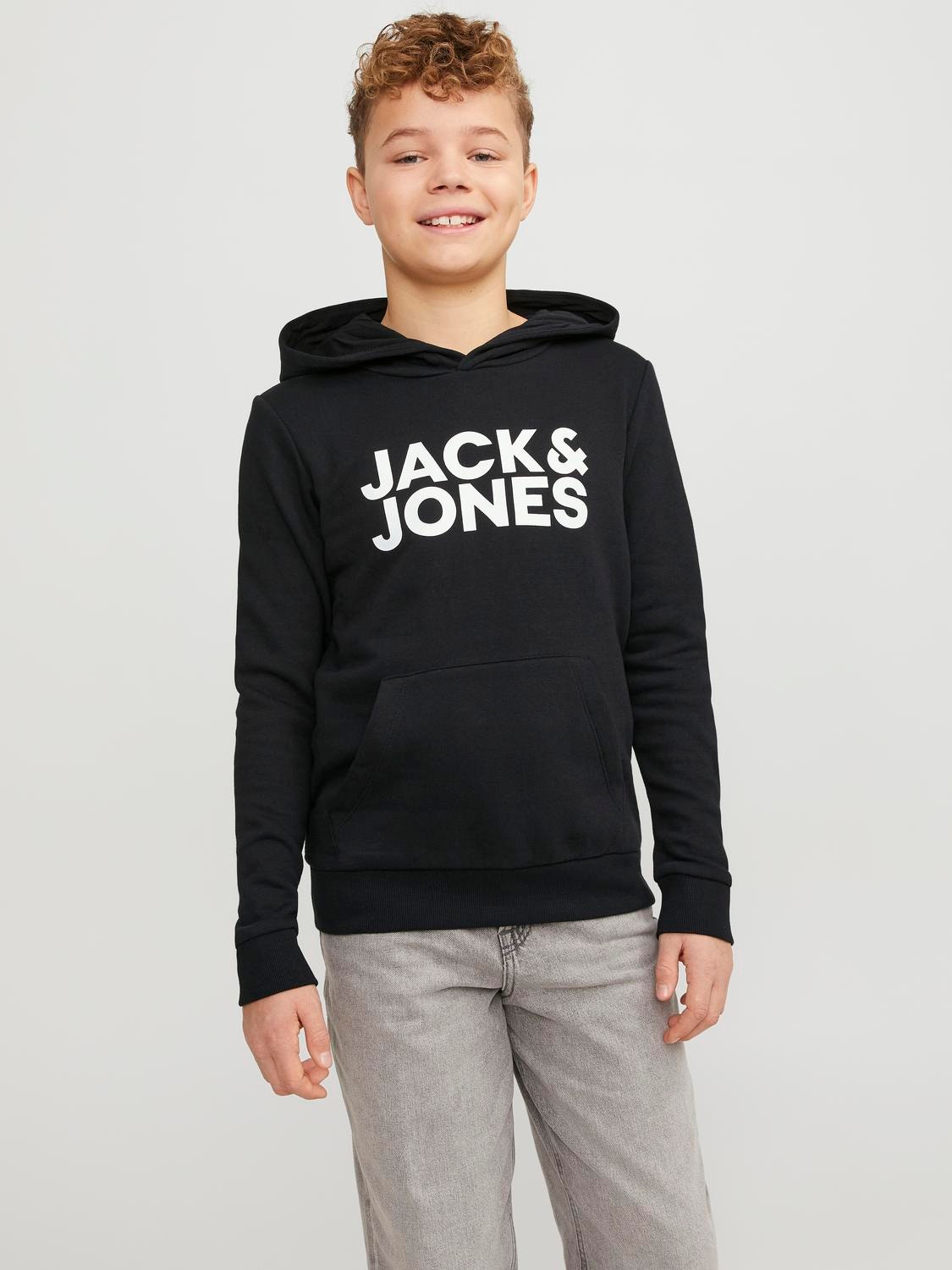 Jack & Jones Logotyp Huvtröje För pojkar -Black - 12152841