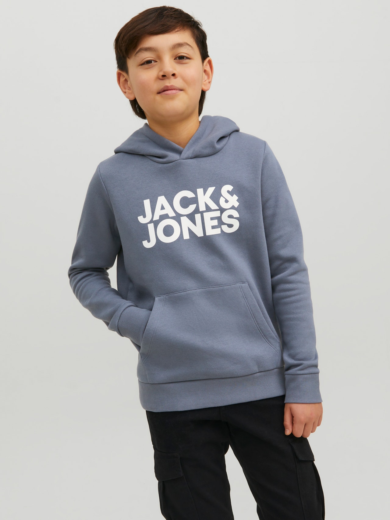 Jack & Jones Logo Hoodie For boys -Flint Stone - 12152841