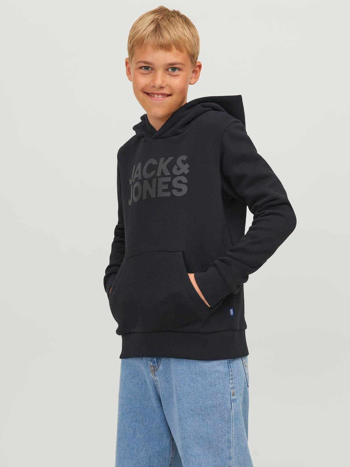 Jack & Jones Logo Hoodie For boys -Black - 12152841